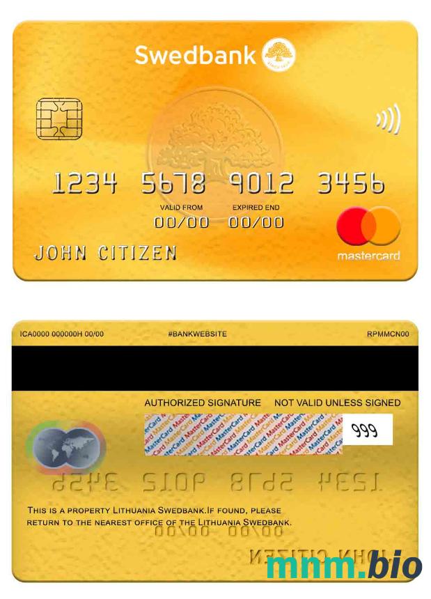 Lithuania Swedbank przykład karty mastercard w formacie PSD
